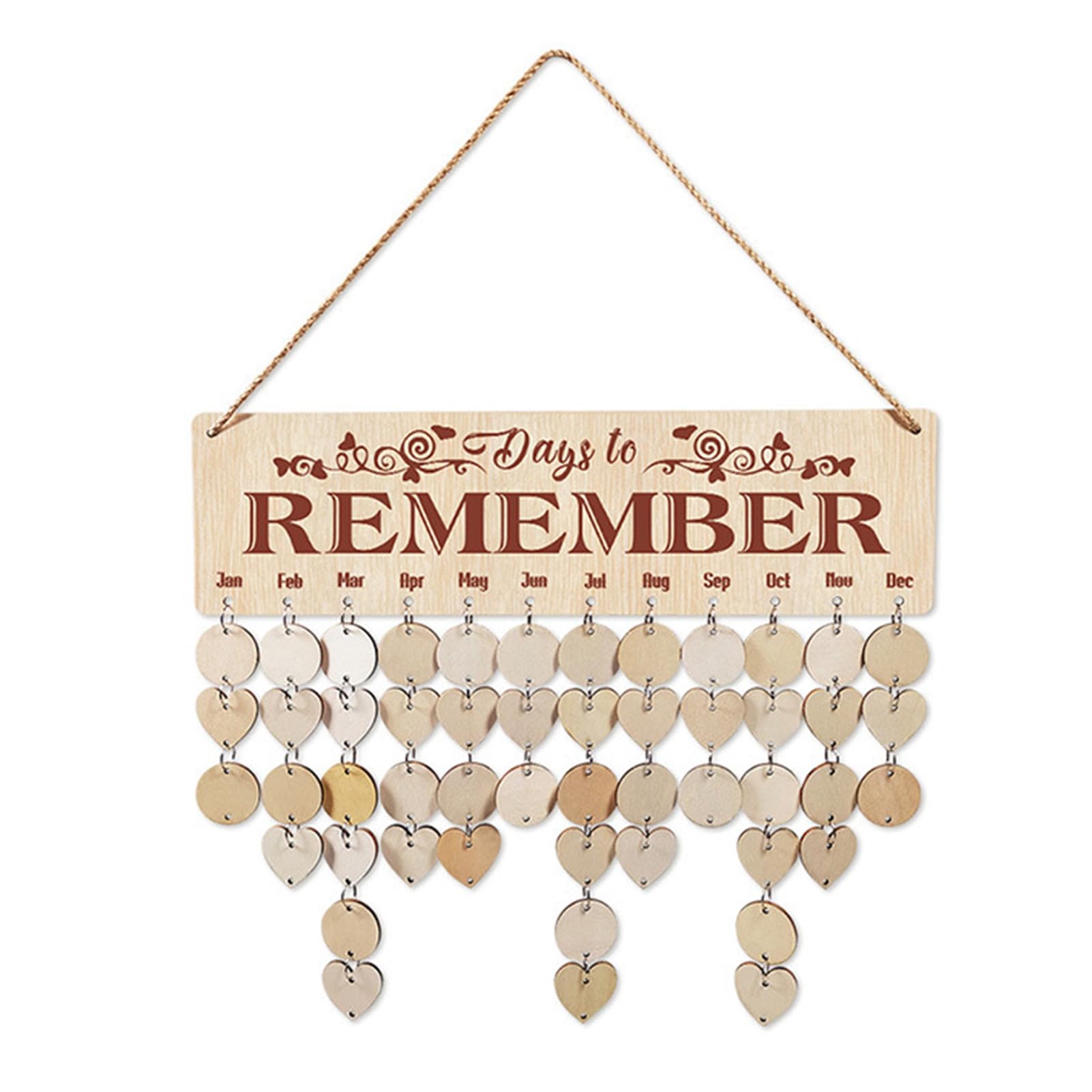 anwhriet Family Birthday Reminder Calendar Board – Wooden Wall Hanging Plaque, Personalised Date Tracker with 50 Heart & Flower Tags, Rustic Home Décor Gift for Mum, Grandma & Friends I