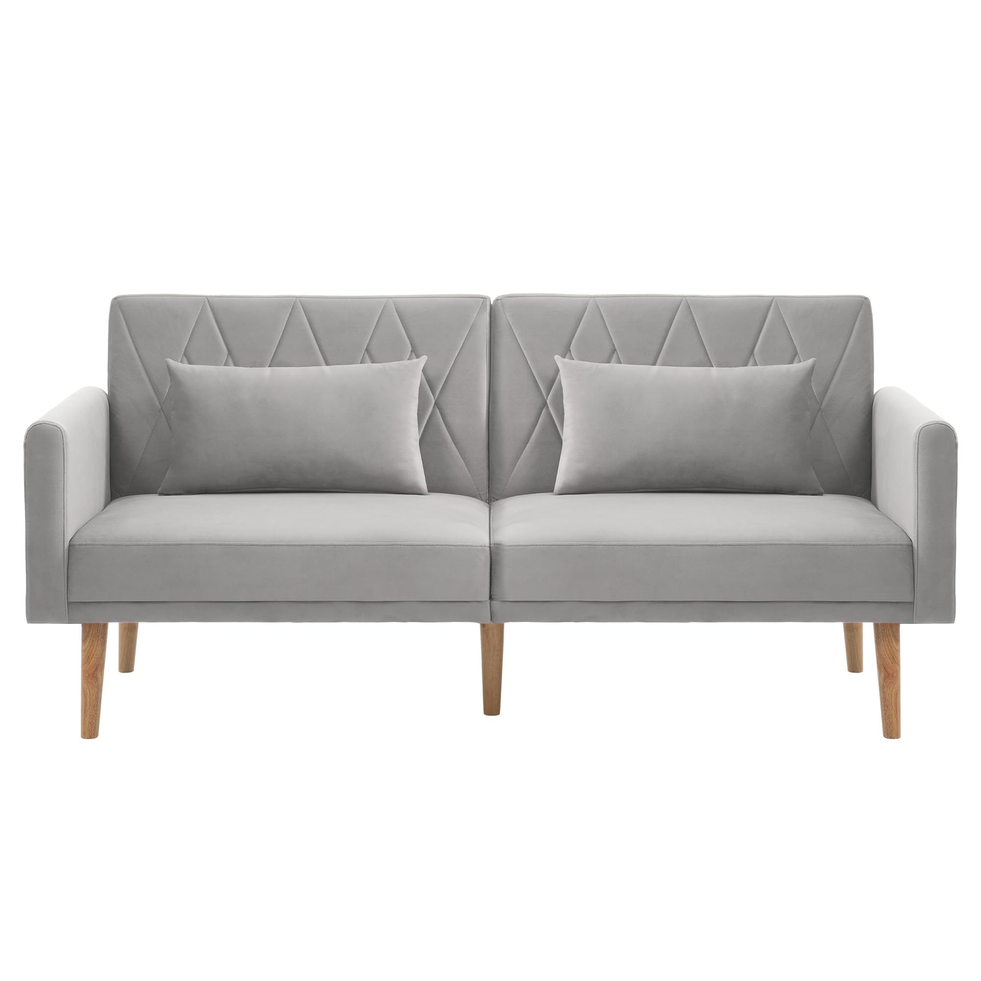 Schlafcouch, Couch 180cm mit Schlaffunktion, Klappsofa mit Hilfsfüßen und 3-Fach Verstellbare Rückenlehneaus Bettcouch mit 2 Kissen fürs Wohnzimmer, Schlafzimmer, Samt,(Grau)
