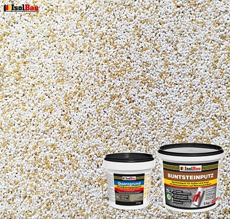 Isolbau - Enduit coloré pour intérieur et extérieur (Blanc, Sable/Jaune) 5 kg - BP60 Enduit mosaïque Décoratif Résistant au gel, Imperméable, Résistant aux chocs - avec base de quartz 1,5 kg