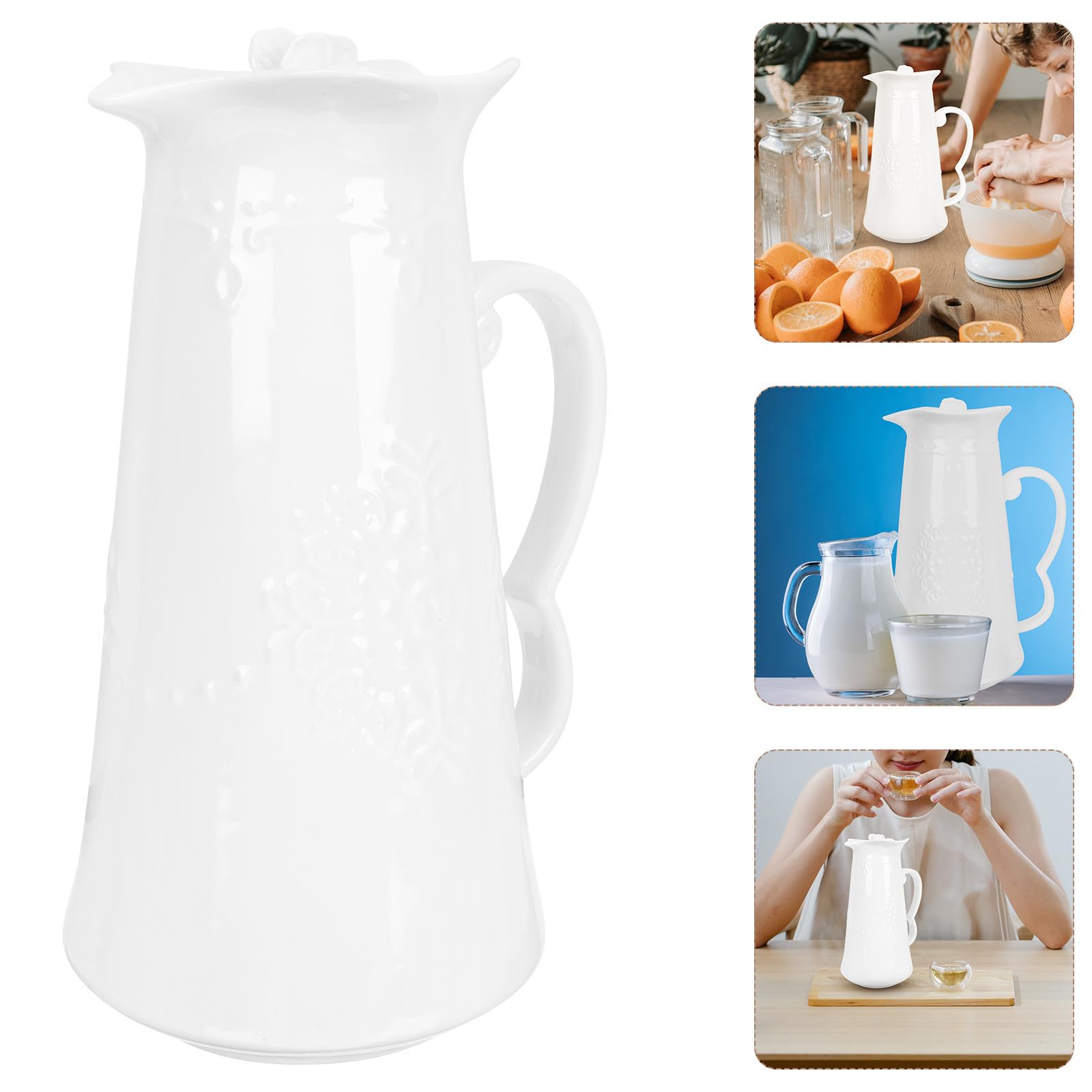 Zerodeko Pichet à Jus en Céramique Blanc 1300ml pour Eau Froide et Lait Couvercle Élégant Simple Usage Maison ou Dîner