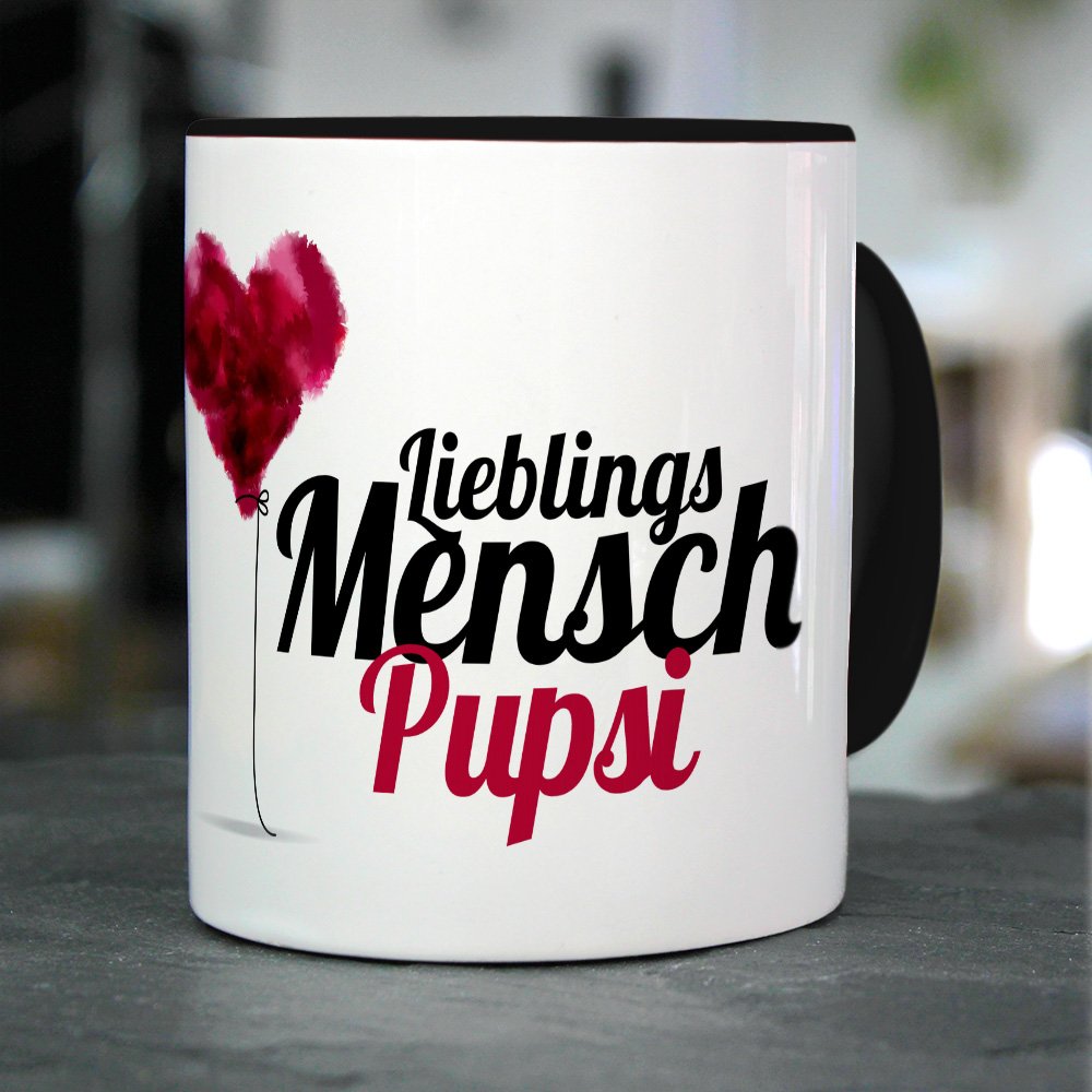 Personalisiert Tasse „Pupsi“ – Namenstasse Mit Color Paint Design, 200 Ml, Spülmaschinenfest, Aus Steingut, In Weiß