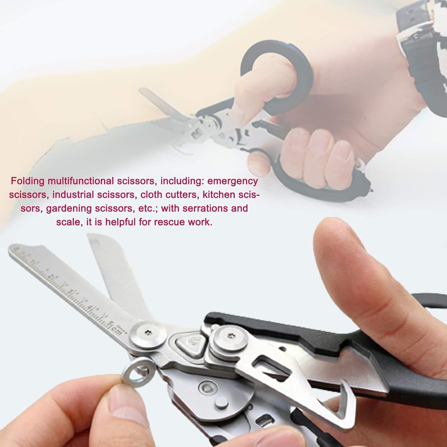 Pinze pieghevoli 6 in 1, in acciaio legato, argento, 20,8 x 9,9 cm, 300 g, multiuso, portatili, forbici di emergenza per sopravvivenza all'aperto, casa