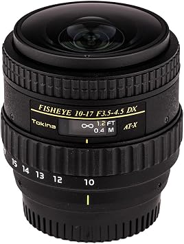 Tokina ATXAF107DXNHN 10-17mm f/3.5-4.5 AF DX NH Fisheye Lens for Nikon, Black