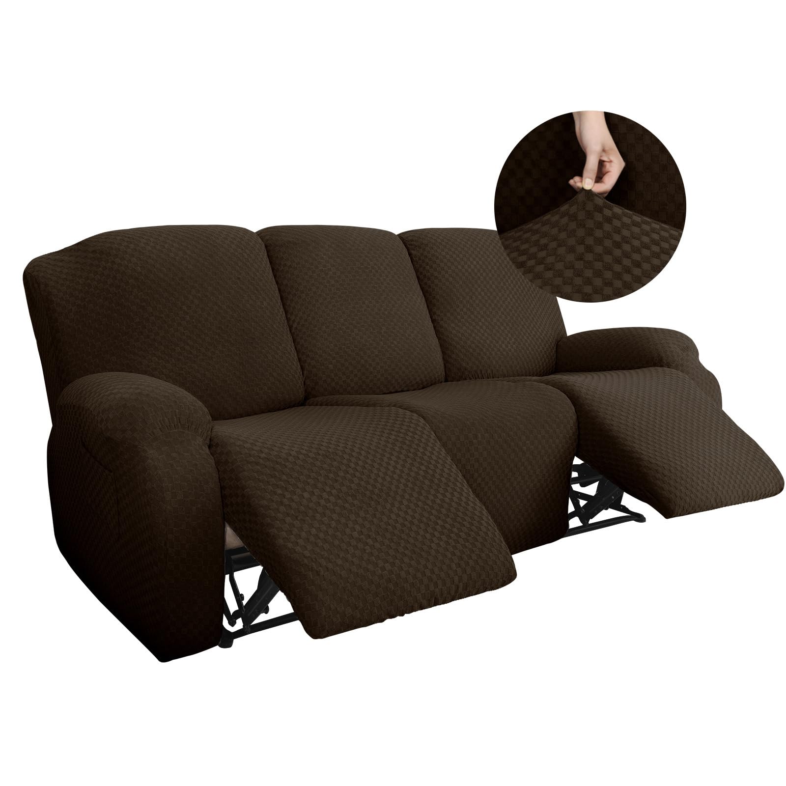 Fundas elásticas para sillas reclinables de 1/2/3 plazas, fundas elásticas con bolsillos para sillones eléctricos, funda protectora de sofá (curry oscuro de 2 plazas)