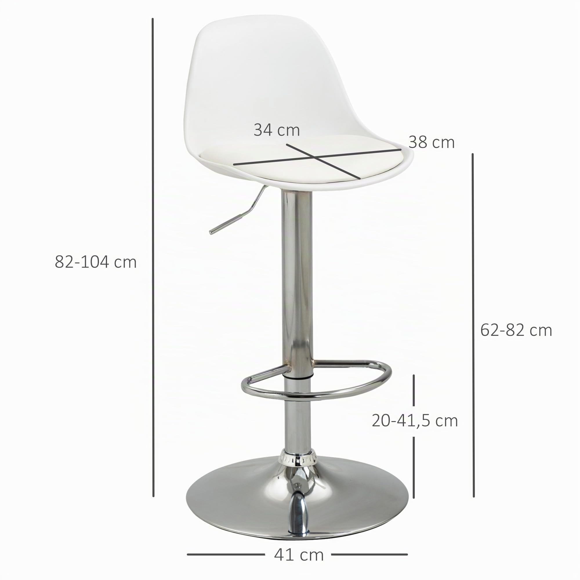 HOMCOM Tabourets de Bar avec Dossier, Lot de 2, 41x42x82-104 cm, Blanc