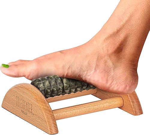 Miniatura 7 de Solemender Masajeador de pies de jade natural, alivio del estrés, relajación muscular y circulación mejorada, rodillo de pie de madera para fascitis