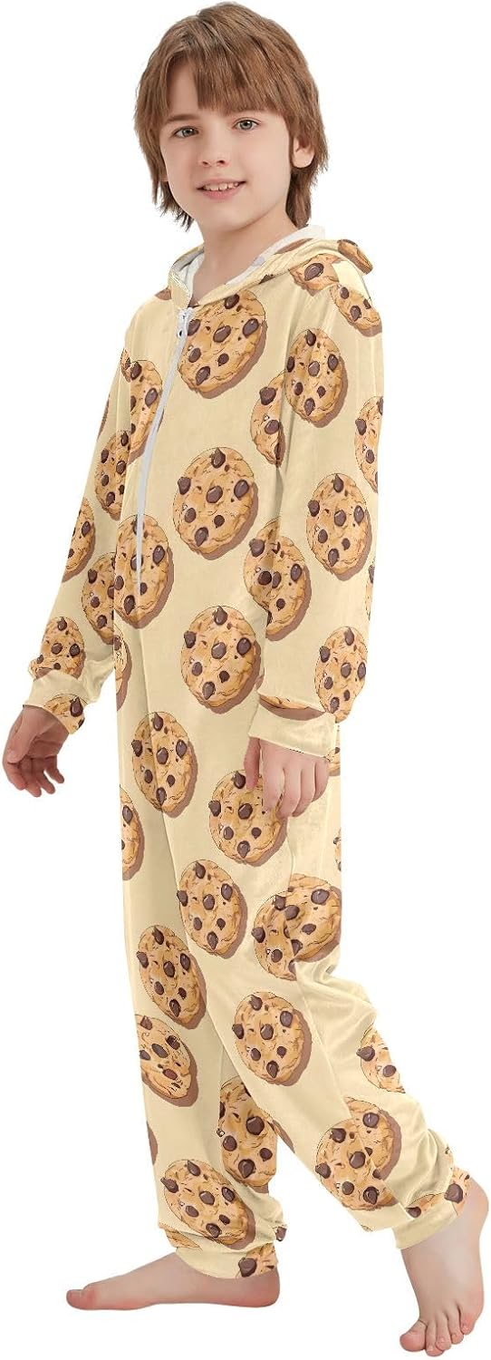 Chocolate Chip Cookies Food Unisex Onesie Pajamas One Piece Pajamas Hooded Sleepwear Jumpsuit