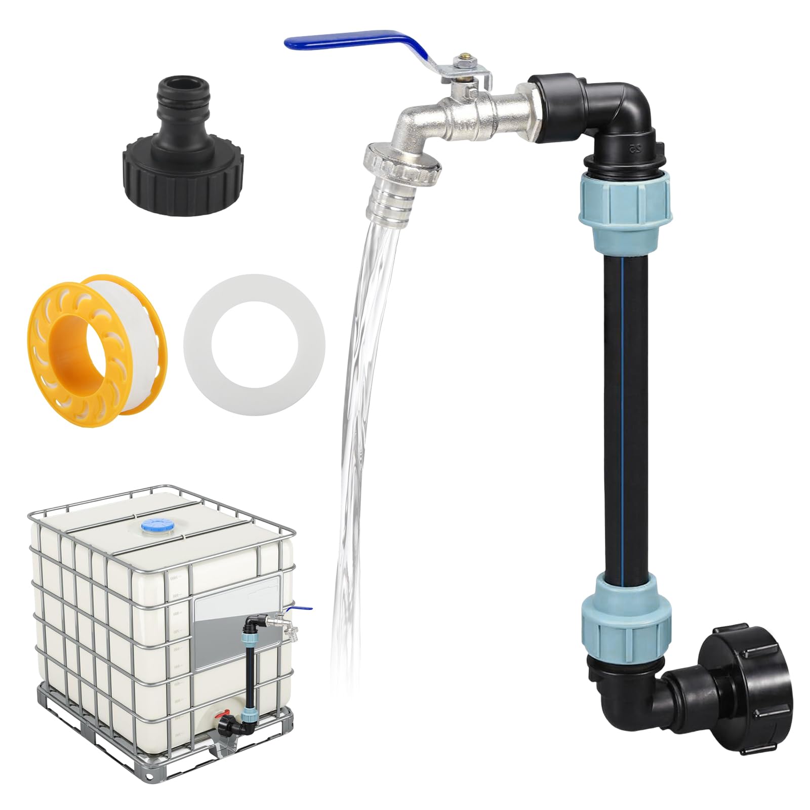 Vaskula Robinet IBC Col de Cygne de Cuve Robinet Cuve 1000L Adaptateur IBC avec Col de Cygne 3/4'' Raccord Cuve IBC Robinet Kit