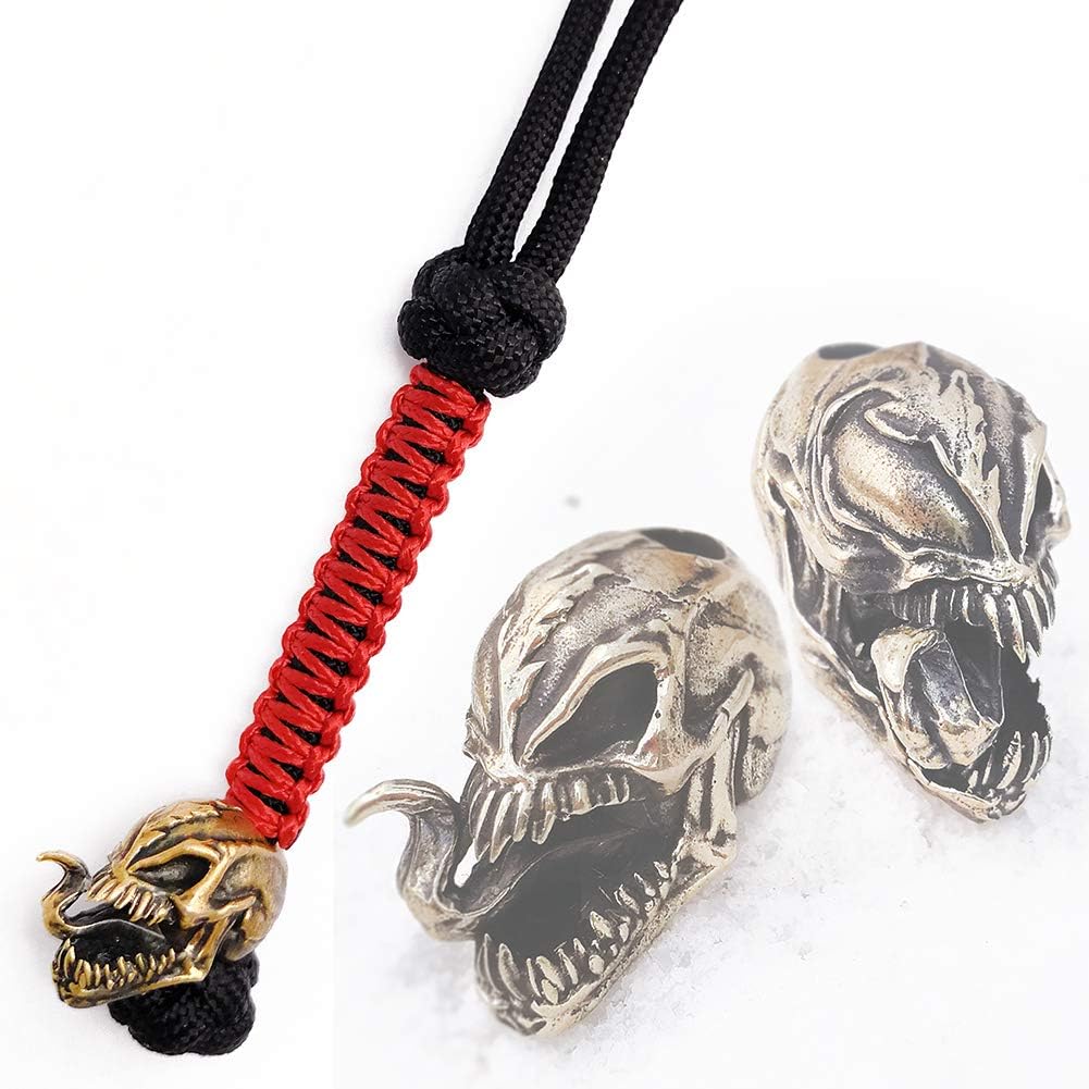 CooB EDC Paracord Knife Lanyard with Metal Hand-Casted Paracord Bead Charm Venom Head. Custom Paracord Lanyards for Knives
