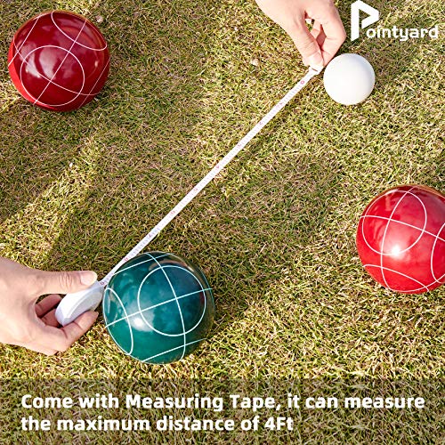 Pointyard Bocce Ball Set, 90mm Classic Bocci Ball Set with 8 Resin Bocce Balls/1 Pallino/Nylon Zippered Bag/Measuring Tape - Outdoor Family Games for Backyard/Lawn/Beach (Red & Green) - Thumbnail 3