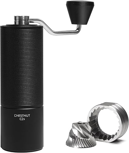 TIMEMORE Molinillo de café manual de acero inoxidable, molinillo de mano cónico para rebabas, castaño, C2S, capacidad de ajuste ajustable interna,
