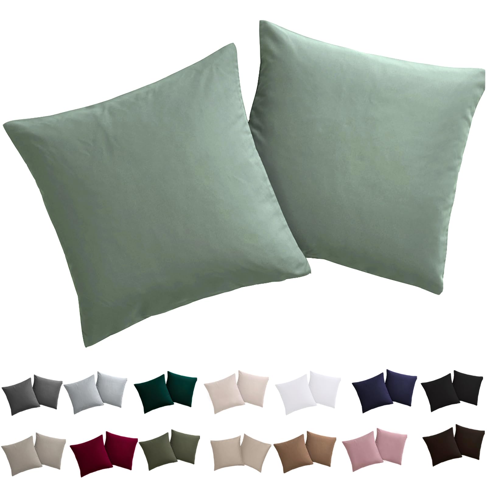 Soifox Cushion Cover 50 x 50 cm, Set of 2 - Pillowcases 50 x 50 cm, Green, 100% Microfibre, Non-Iron and Wrinkle Free with Zip — image 1
