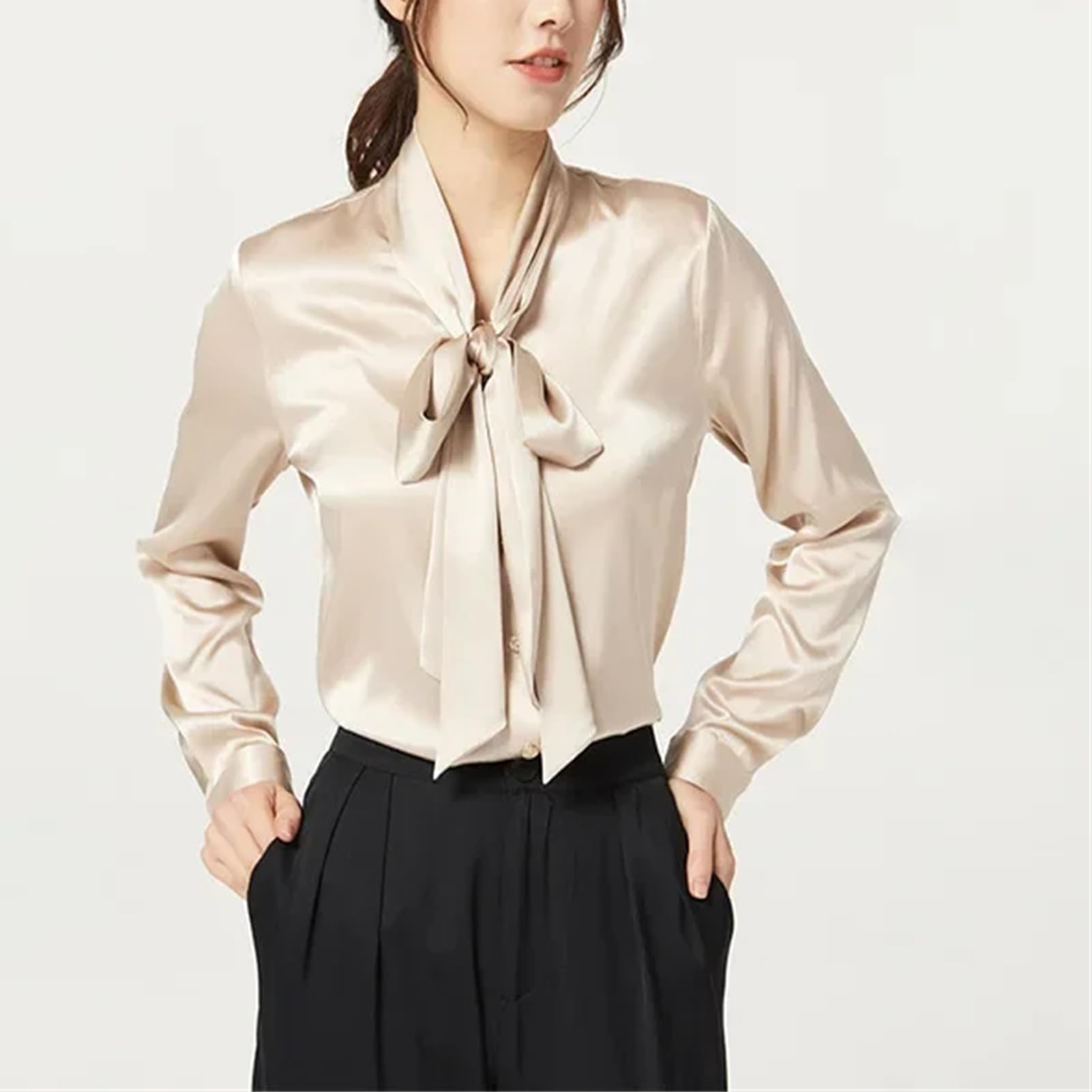 Blusa de manga larga para mujer, para oficina, clásica, básica, de manga larga, casual
