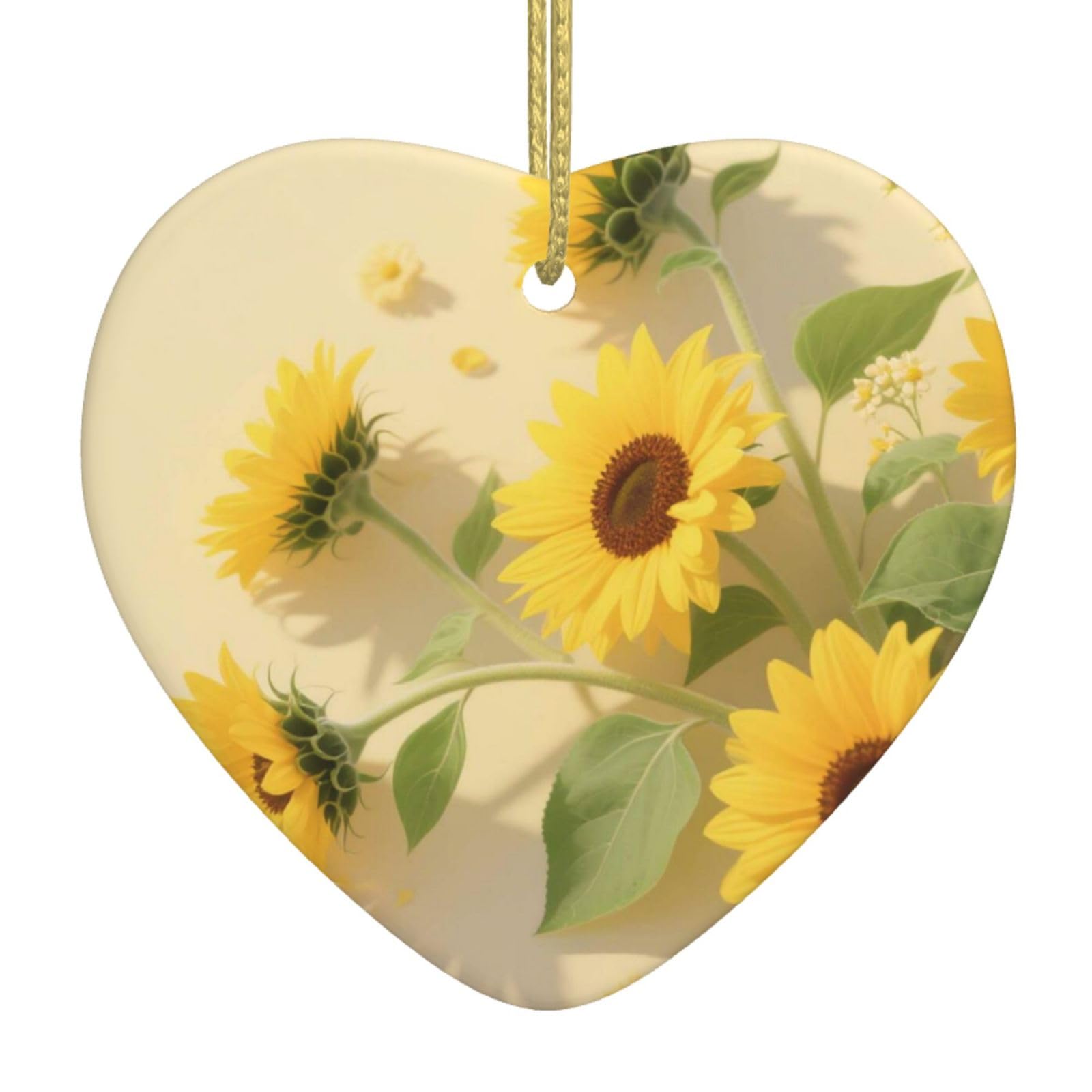 Sunflower Leaf Christmas Ornament 2025 Heart Ceramic Hanging Ornaments for Home Decor Christmas Decorations with Gold Rope Double-Sided Xmas Tree Ceramic Hanging for Holiday Party