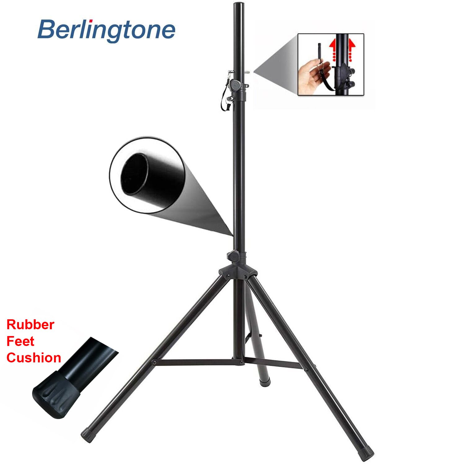 Universal Speaker DJ Stand - Heavy Duty Tripod w/Adjustable Height from 40” to 72” and 35mm Compatible Insert - Easy Mobility Safety PIN and Knob Tension Locking for Stability. by Berlingtone BR-06ST