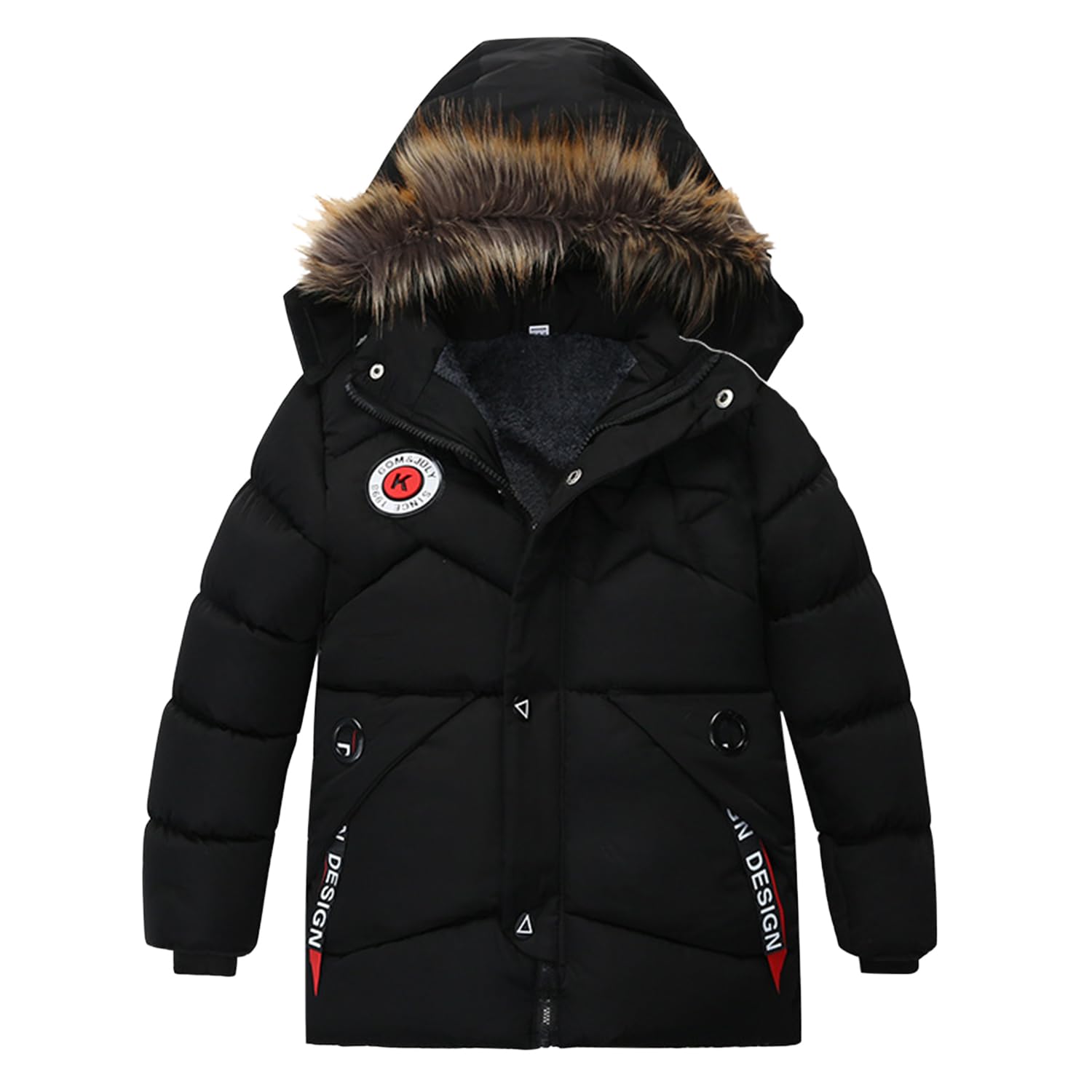 semen Manteau d'hiver chaud et rembourré à capuche en fausse fourrure pour garçons de 3 à 10 ans