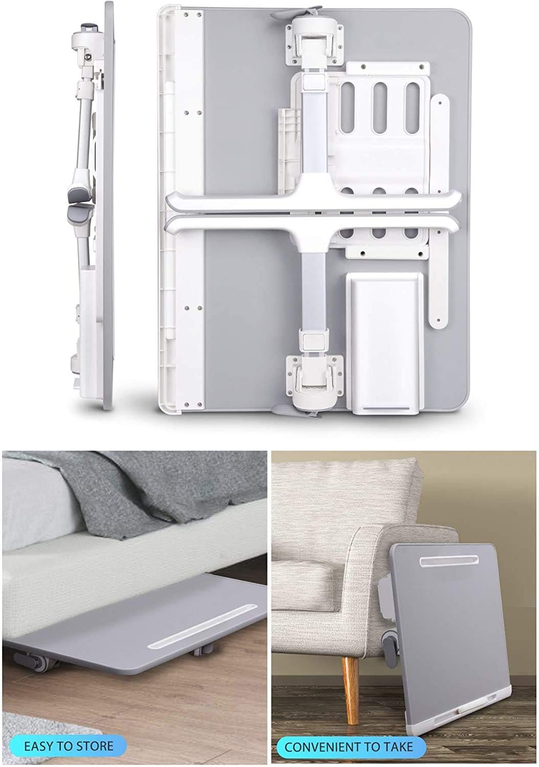 Laptop Tisch, SAIJI groß Desktop, Multifunktion Bett Tisch, Höhen Winkel verstellbar, mit Buchständer, Schublade, Lap Stopper, Tablet Schlitz, Bett Fußboden (Grau, 60 * 45cm)