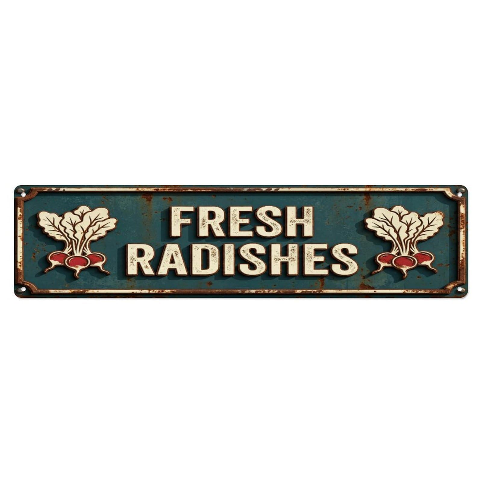 Metal Tin Sign FRESH RADISHES Vintage Root Rustic Farmhouse