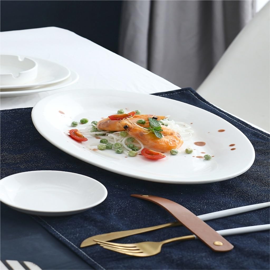 ENGENDER Fruttiera Piatto da Pesce for Uso Domestico in Ceramica Bianca Pura, Ovale, al Vapore Cestino per Frutta(A-8.26in)
