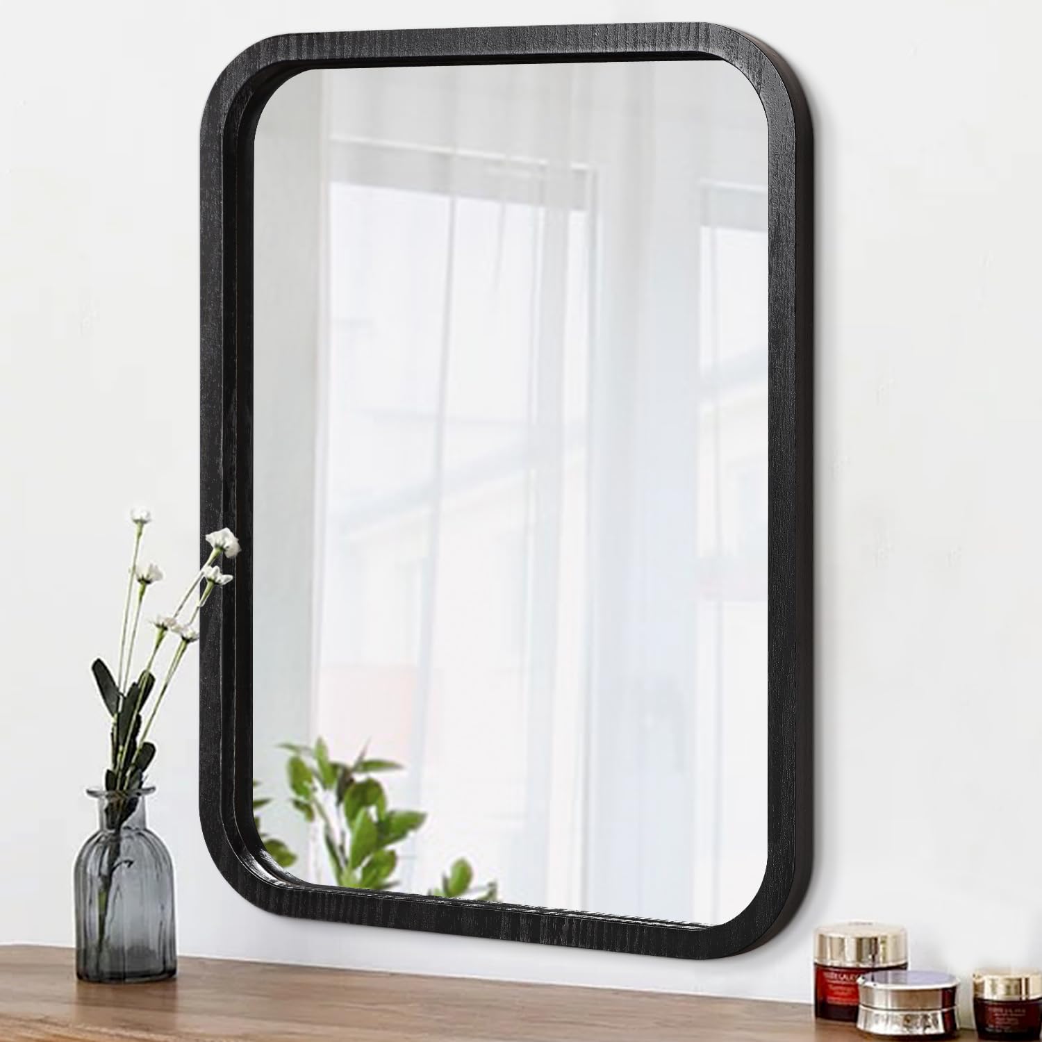 AOAOPQ Bathroom Mirror, Dack Brown Frame Mirror, Rounded Rectangle Bathroom Vanity Mirro, Anti-Rust, Hangs Horizontally or Vertically