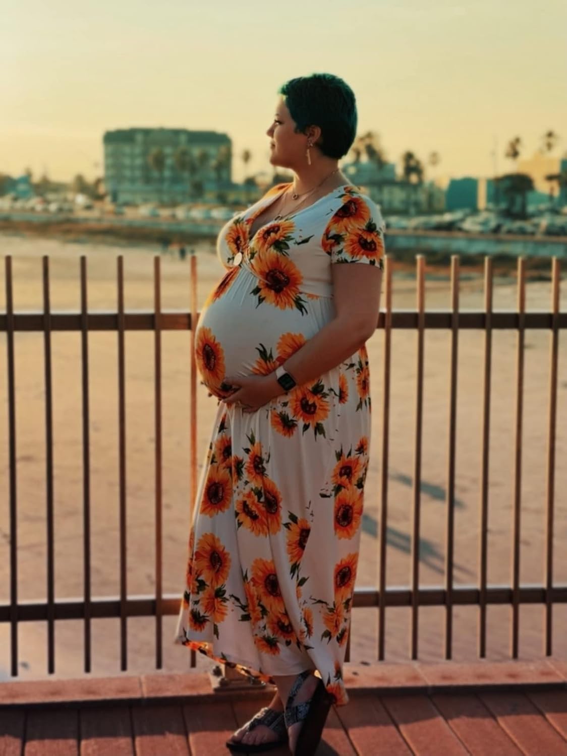 Miniatura 4 de Xpenyo - Vestido largo de maternidad casual para el embarazo la fiesta de bienvenida del bebé