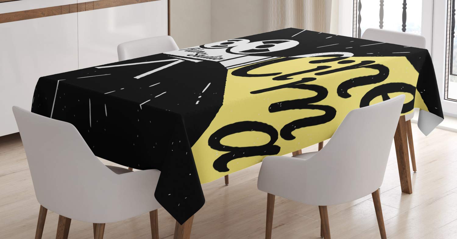 ABAKUHAUS Bianco e Nero Tovaglia, Grunge Opera, Rettangolare per Sala da Pranzo e Cucina, 140 cm x 170 cm, Nero Bianco Grigio