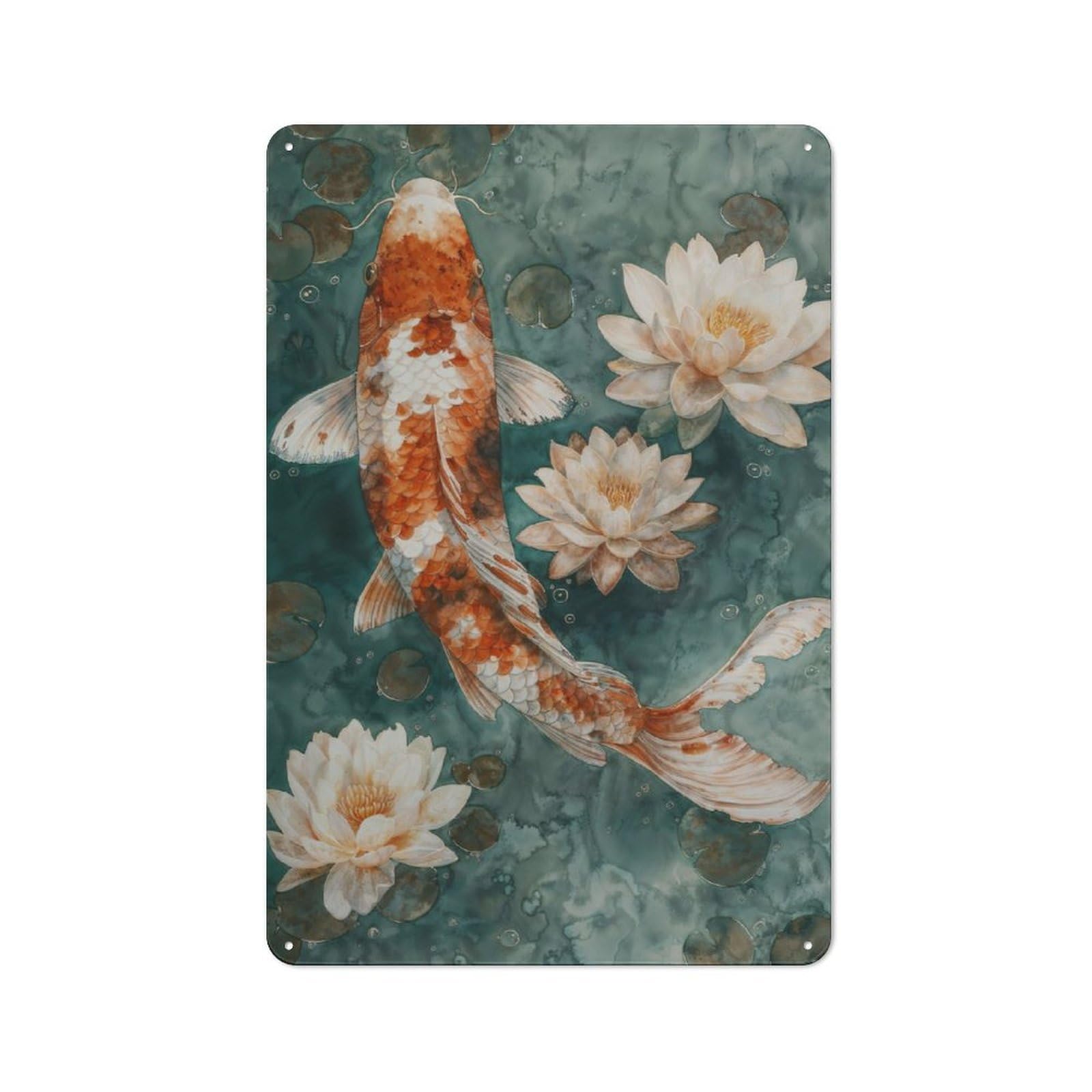 Junmoney Japanese Koi Aquatic Grace Metal Plaque 30X20cm With For Pub Or Café, Rustic Decor, For Garage, Workshop And Man Cave Decoration
