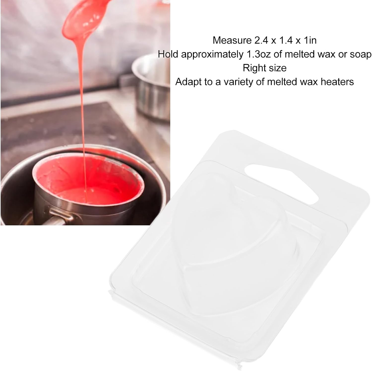 100 Packs Wax Clamshells, Single Cavity Unique Wax Containers, Clear Plastic Cube Tray for Wickless Wax Candles (Heart Shaped)