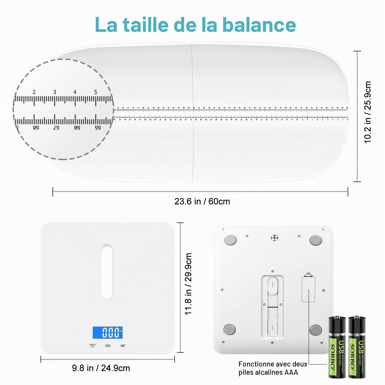 Balance numérique pour animaux de compagnie, 3 modes de pesée kg/oz/lb, 220 lb, précision ±0,02 lb, blanc