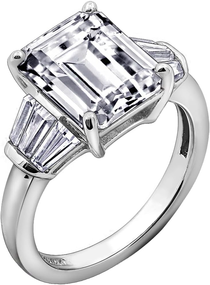 Emerald Cut Ring for Women 925 Sterling Silver Prong Set Engagement Cocktail Ring Band | 3.60 Carats Cubic Zirconia CZ Simulated Diamond