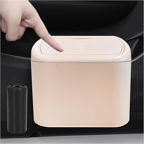 Kewucn Mini cubo de basura para automóvil con tapa, cubo de basura portátil con 15 bolsas de basura, organizador universal para colgar a prueba de