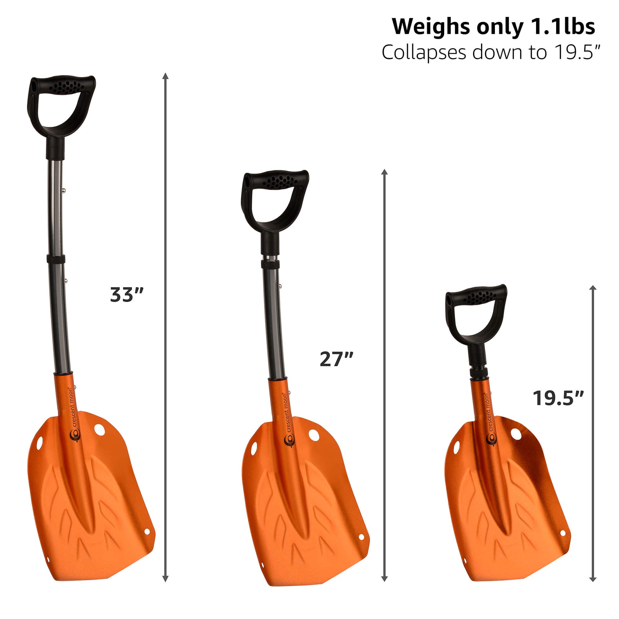 Crescent Moon Pala Plegable compacta: Pala portátil Ligera para Camping, emergencias, Coches, Aventuras en el Campo, cuatrimotos y Motos de Nieve - Pala pequeña Esencial para avalancha de Emergencia
