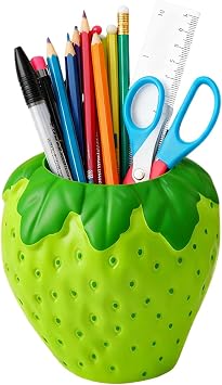 Green Strawberry Pencil Holder, Plastic Pen Holder for Desk, Cute Pen Holder, Makeup Brush Holder, Toothbrush Holder fit for School, Home, Office, Presents for Freiends, Family