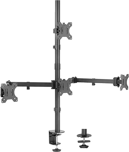 VIVO Soporte de escritorio con abrazadera para monitor LCD cuádruple de 13 a 24 pulgadas, pantalla articulada 3 Plus 1, capacidad para 4 pantallas,