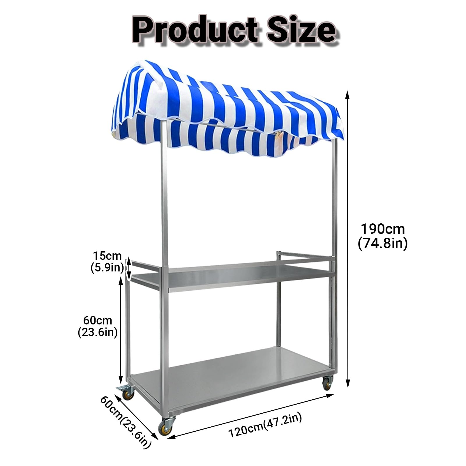 Faltbarer Verkaufsstand mit Dach, tragbarer Outdoor-Verkaufswagen, Essensstand mit Regal und feststellbaren Rädern, ideal für Märkte, Street-Food-Veranstaltungen und Festivals