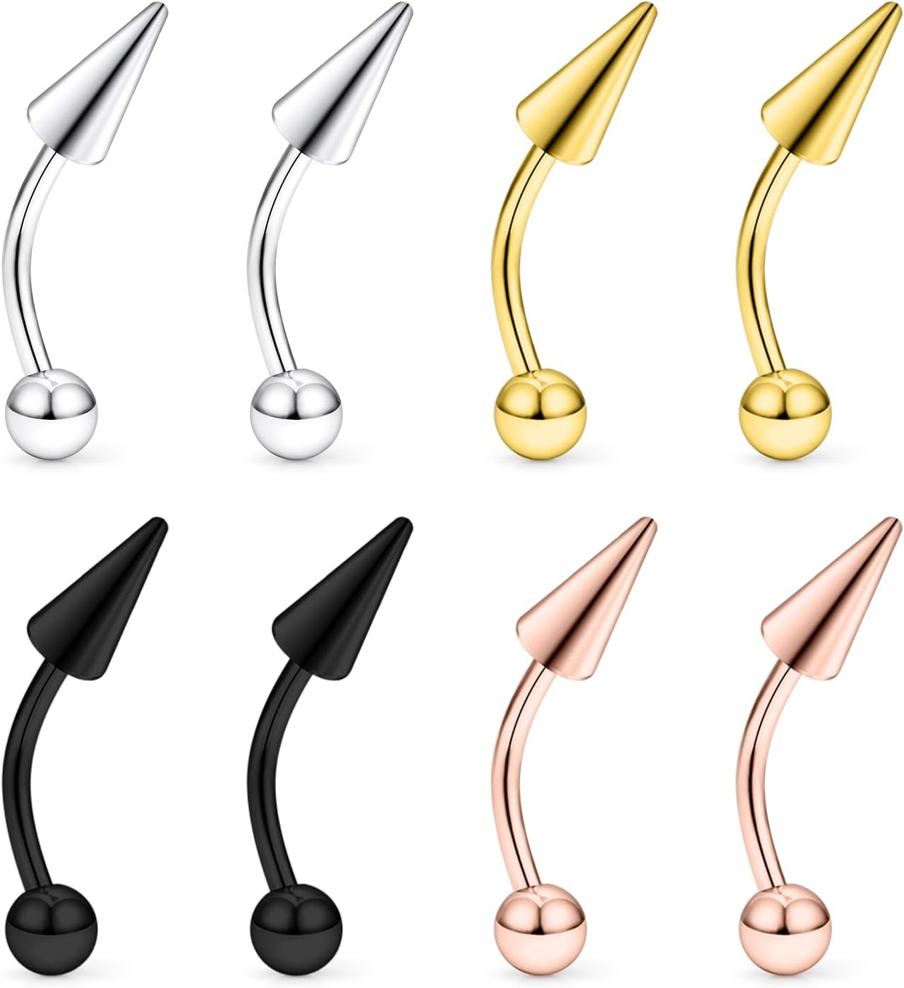 Angel Bites Piercing Jewelry Surgical Steel Vertical Labret Lip Jewelry 16G Snake Bites Piercing Jewelry Curved Barbell Long Spike Eyebrow Rings for Women Men