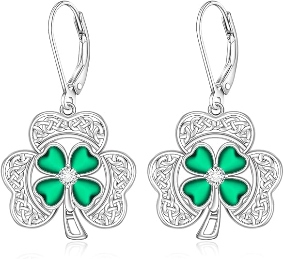 St. Patrick s Day Shamrock Earrings Sterling Silver Lucky Four-Leaf Clover Jewelry