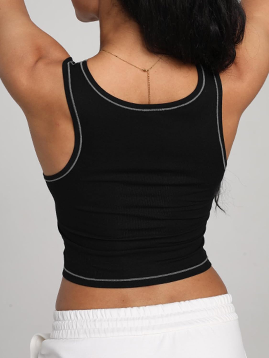 Danysu Women Rib Tank Top Padded Workout Top Square Neck Crop Tank Fitted Basic Cami Tops - Image 6