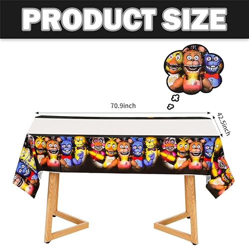 Miniatura 2 de 3 manteles de fiesta de cumpleaños (70.9 x 42.5 pulgadas), decoraciones de fiesta de cumpleaños para cinco noches en Freddy's, funda rectangular