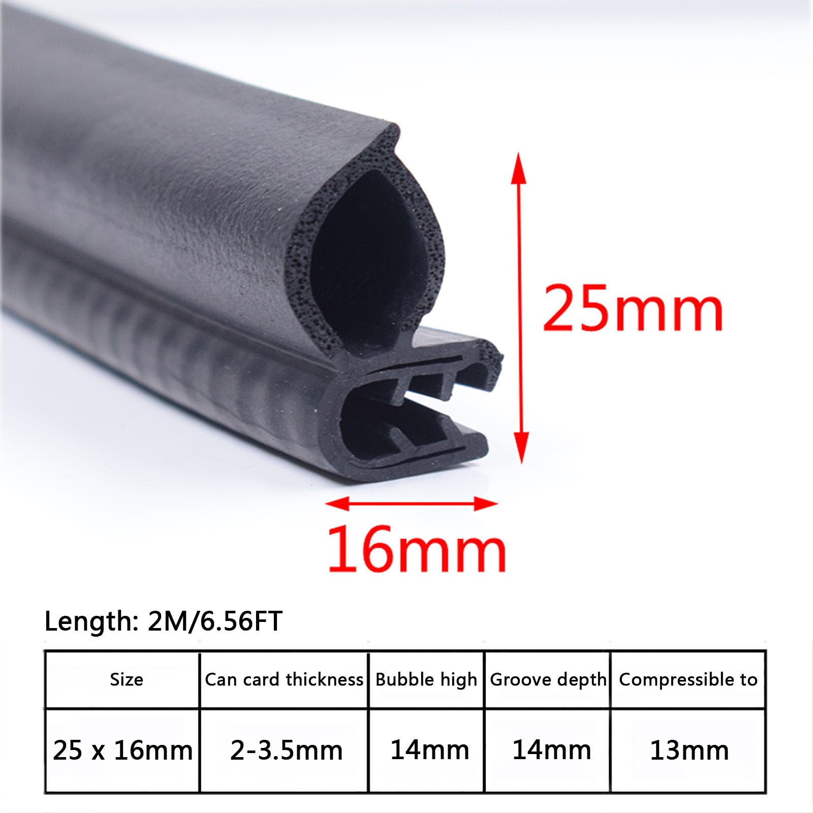 Nastro paraspifferi a forma di U, guarnizione laterale in gomma a bolle d'aria, lunghezza 2 m, nero, resistente, resistente alle intemperie, strisce per porte e finestre, porte dell'auto, 25