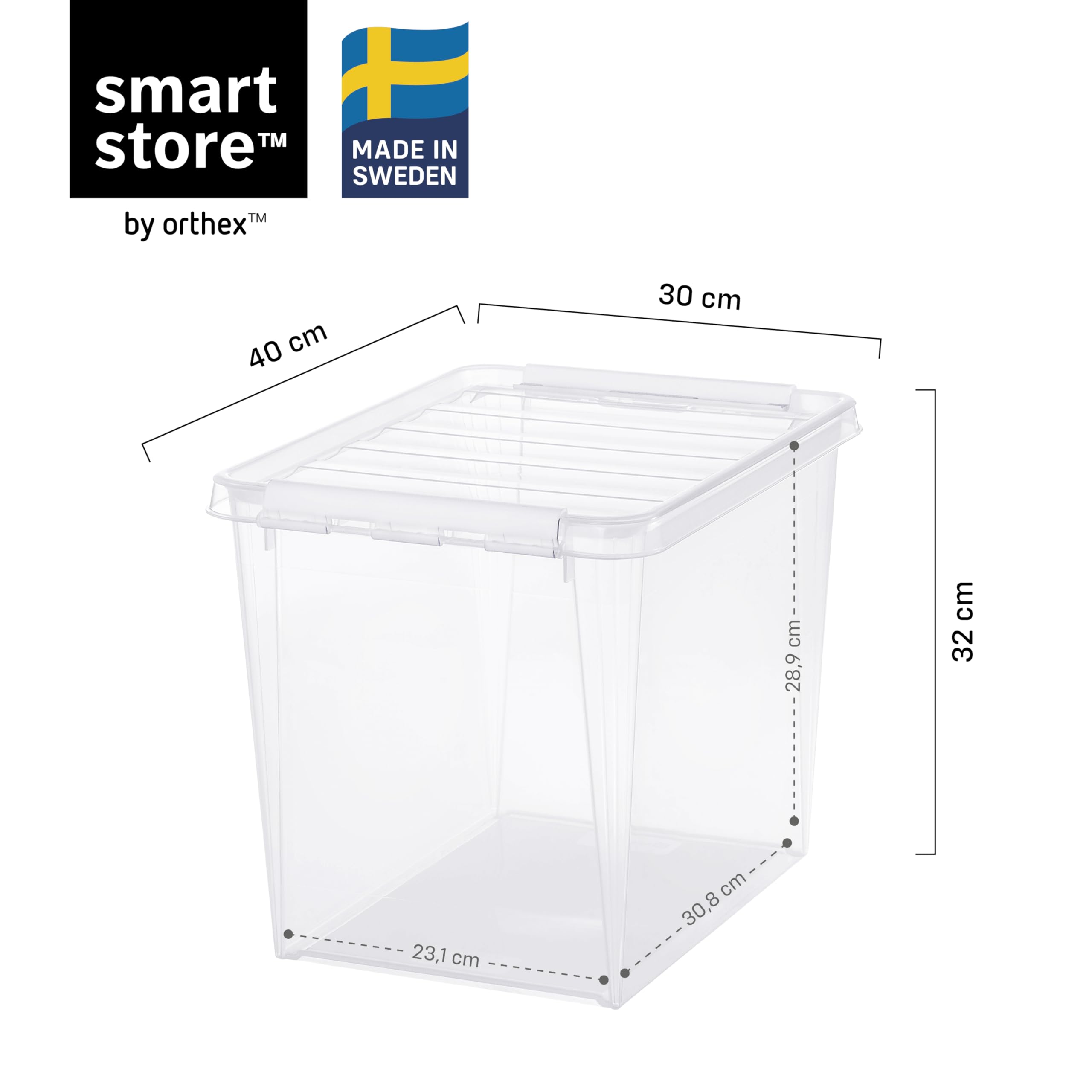 SmartStore - 6x Cassetto di plastica con coperchio 25L(40x30x32cm)|Cassetti di plastica con coperchio|Materiale sicuro per gli alimenti|Cucina e organizzazione|BPA-Free|Contenitore resistente per casa