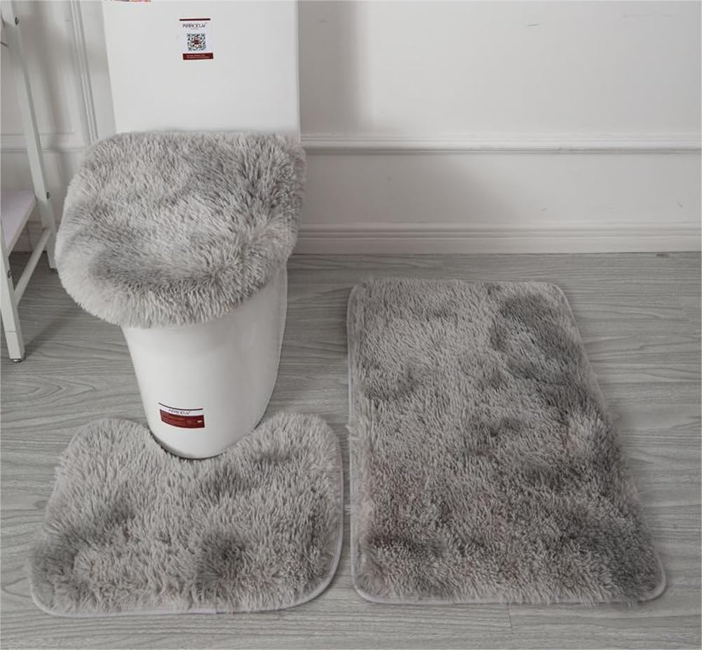 Washable Toilet Mat,Toilet Bath Mat,Soft Microfiber Bathroom Rugs Sets 3 Piece,Non-Slip Bath Mat Fluffy Plush Toilet Seat Cover For Bathroom,Water Absorbent Bathmat,Machine Washable (dark grey)