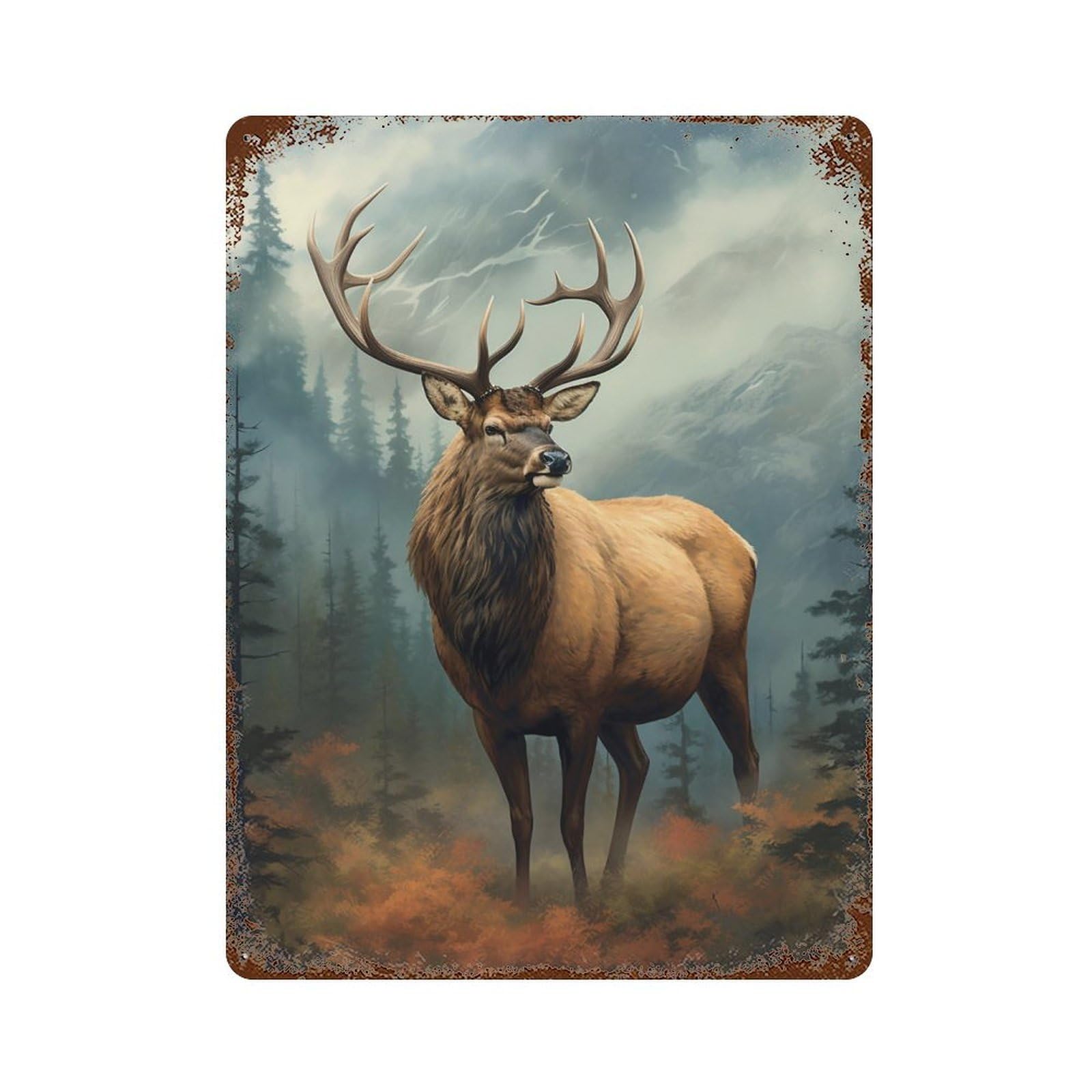 Majestic Elk in Forest 15.7"x11.8" Decorative Tin Sign, Retro Wall Decor for Bistro, Counter And Cafe Decor