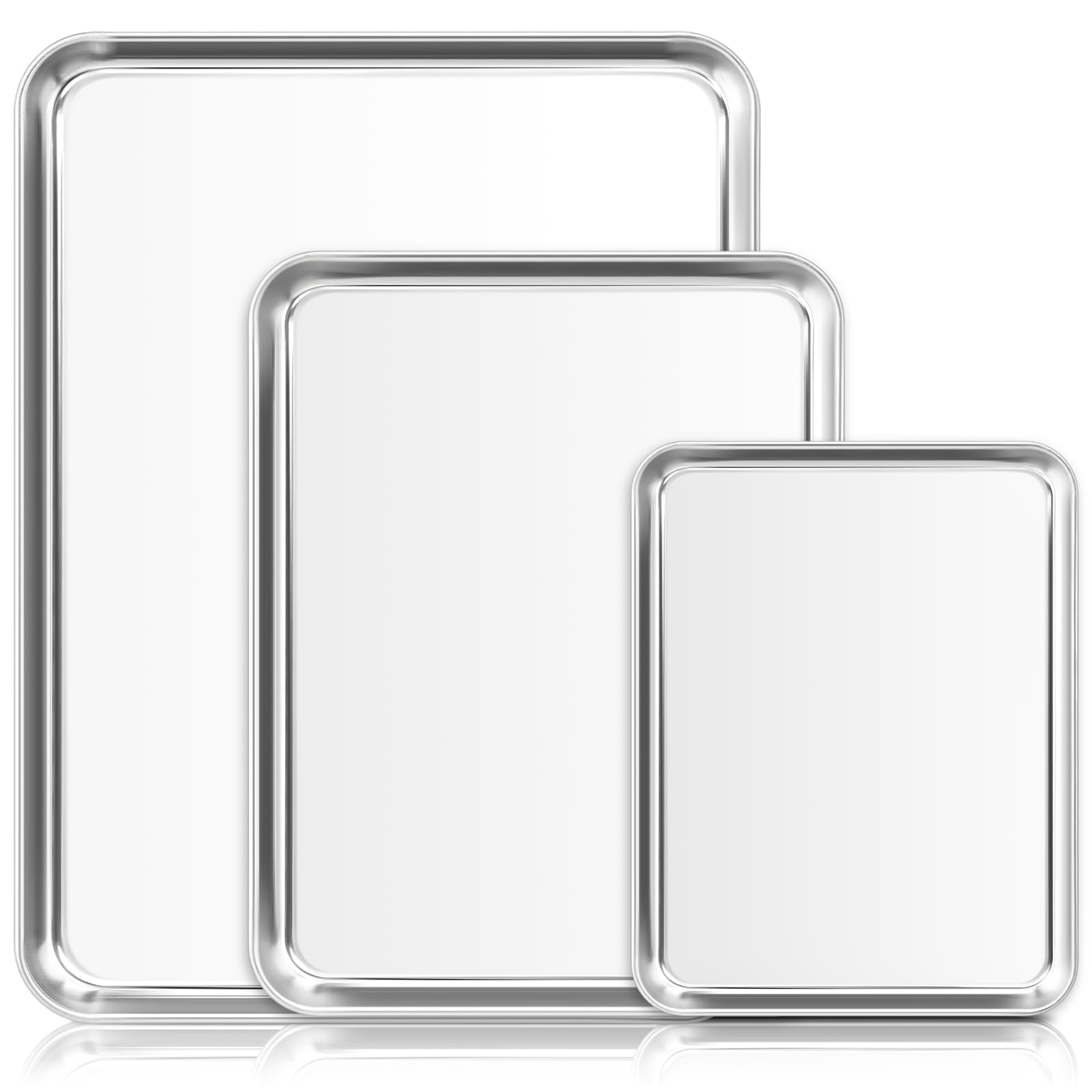 Stainless Steel Cookie Sheets, Baking Sheet Pan Set of 3, Half/Quarter/Jelly Roll Pans, Non Stick and Heavy Duty and Easy Clean, 9/12/16 Inch