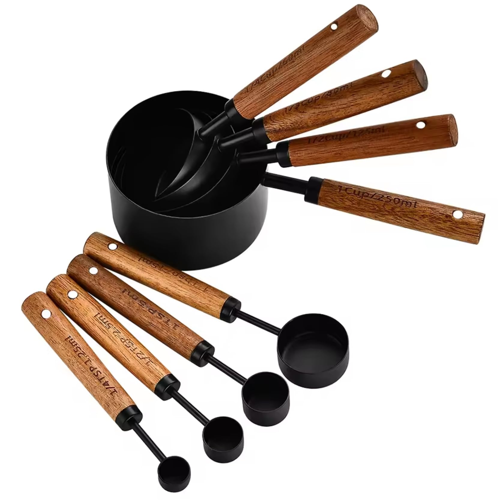 Ensemble de tasses à mesurer en acier inoxydable et bois, 8 pièces pour la pâtisserie