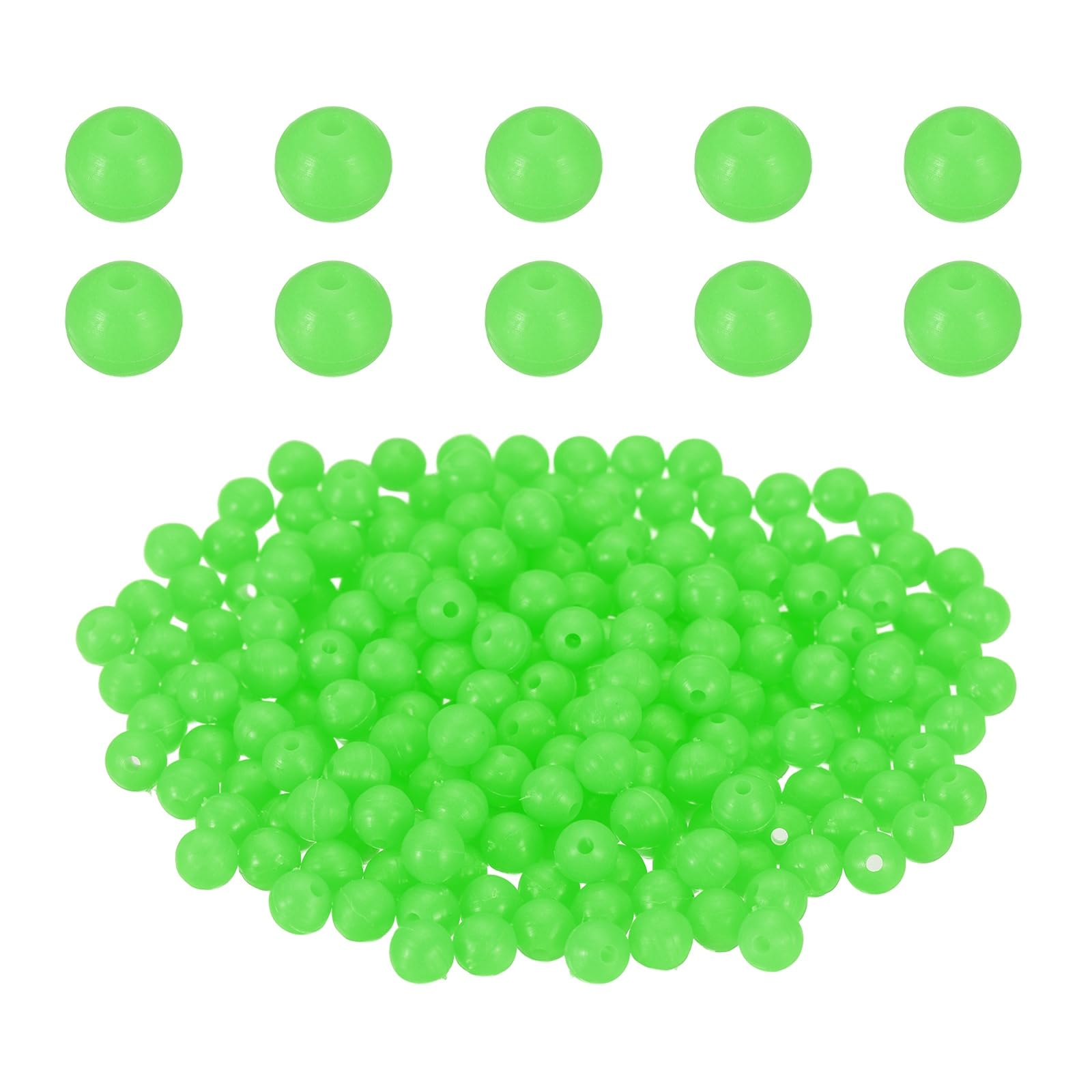 YELARXI 250 Pcs Glow Fishing Beads, 6mm Plastic Luminous Round Hard Bait Egg Lure Rigs Freshwater Saltwater for Fishing Rigs for Catfish Rig Outdoor Tackle Tool, Green