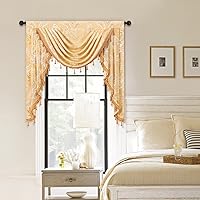 Vista 7 de ELKCA Cenefa de cascada de jacquard dorado de damasco para cocina, sala de estar, cenefa con bolsillo para barra para ventana pequeña, 39 pulgadas