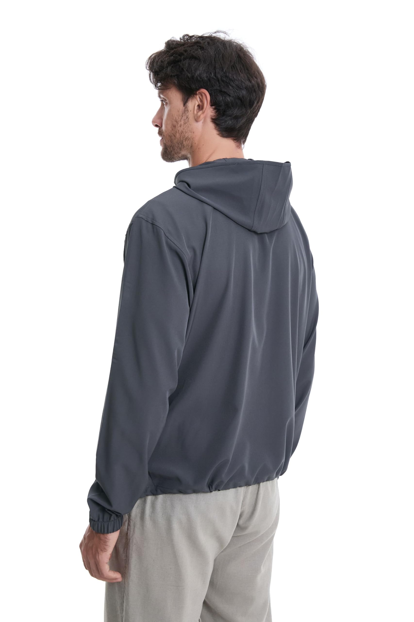clothin Mens Lightweight Running Jacket with Hood Zip Pockets Gray M