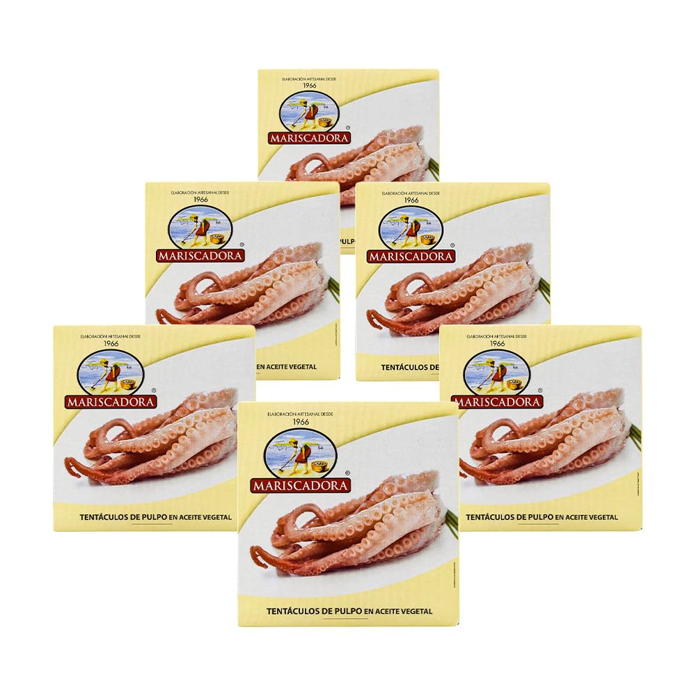 Tentáculos de Pulpo en Aceite Vegetal Mariscadora – Lata 270 g Pack x6 (1,62 kg Total) | Pulpo Tierno y Jugoso | Conserva Gallega Gourmet | Ideal para Tapas y Ensaladas