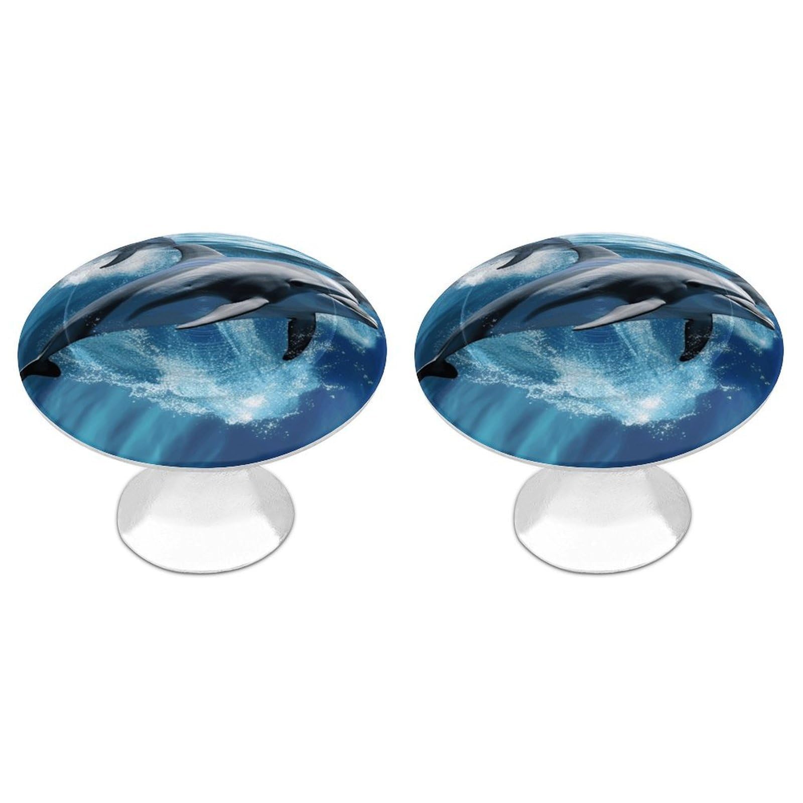 FekiLoot Dolphins Cabinet Knobs Personality Stainless Steel Round Drawer Handles Circle Modern Cabinet Handles Drawer Knobs for Kitchen Dresser Bathroom Cupboard Furniture